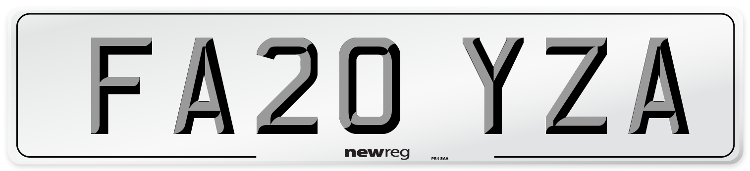 FA20 YZA Number Plate from New Reg